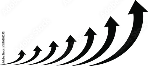 Seven upward-curving black arrows in increasing size, symbolizing growth, progress, and positive trajectory