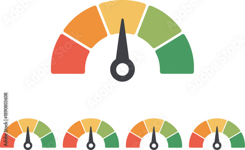 Rating speedometer icons illustrating credit score levels financial risk assessment performance measurement and trust evaluation concepts