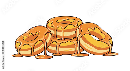 Delicious glazed donuts with caramel drizzle and sweet topping