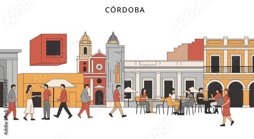 Vibrant street scene in Cordoba with people socializing