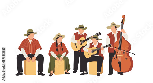 Traditional musicians playing instruments in vibrant attire