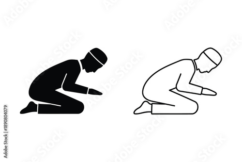 Illustration of two people kneeling in prayer pose isolated on transparent background