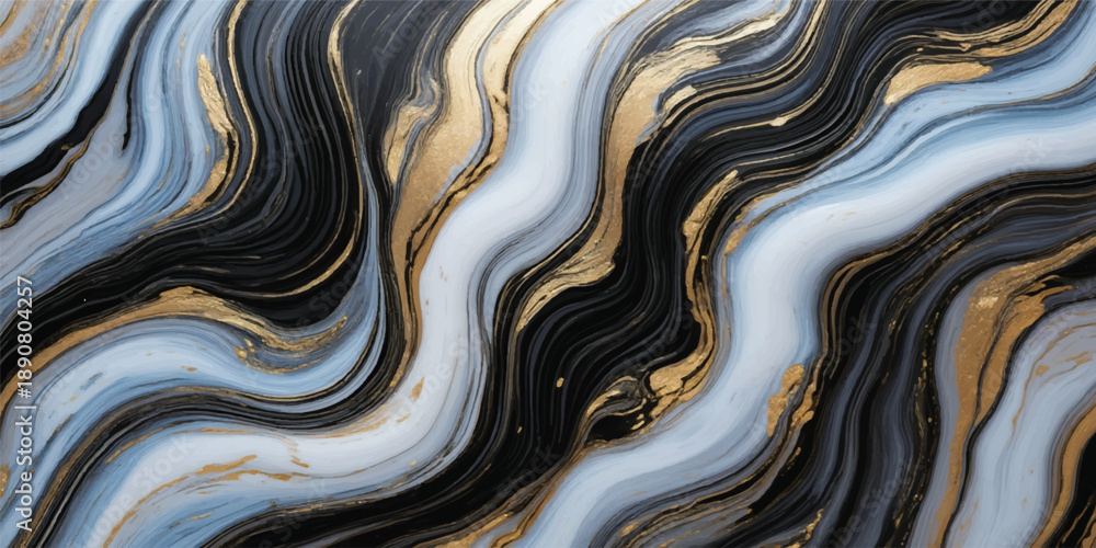 Fototapeta premium A close up of a wavy stone surface featuring a seamless metallic texture with gold and silver liquid patterns for an abstract art wallpaper backdrop