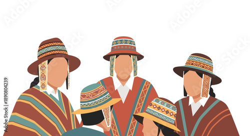 Vibrant traditional Andean women in colorful cultural attire together