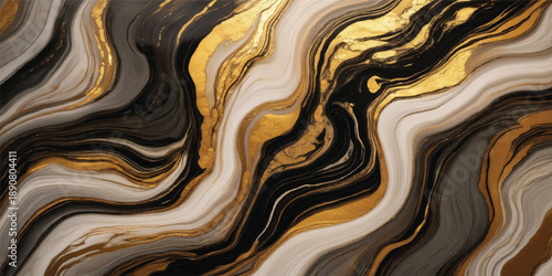 A close up surface backdrop featuring a wavy gold texture and brown fabric design with a liquid paint swirl pattern