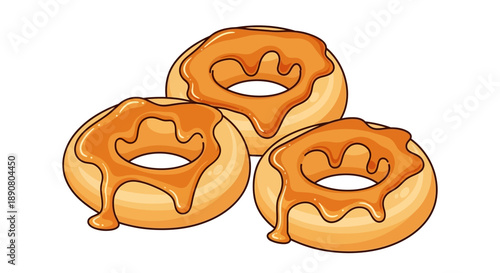 Delicious glazed donuts with caramel topping