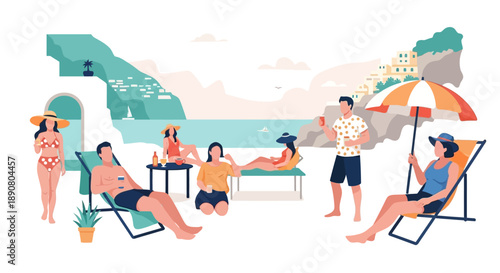 People enjoying a relaxing summer vacation by the sea