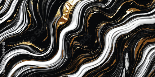 Seamless abstract background texture featuring a close up of zebra skin with a wavy liquid metal design and gold swirl pattern for an artistic wallpaper backdrop