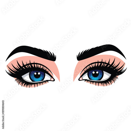 A close-up of two blue eyes with makeup