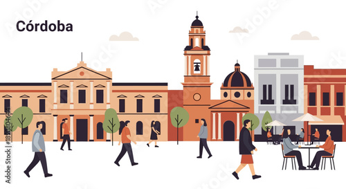 Vibrant Córdoba cityscape with people enjoying outdoor café