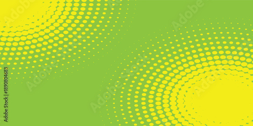 Abstract Green and Yellow Halftone Background with Radial Dot Pattern.