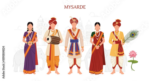 Traditional Indian people wearing colorful cultural clothing