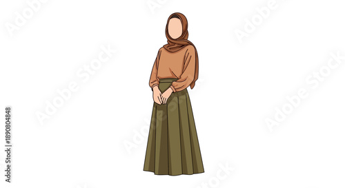Woman wearing a hijab and modest clothing stands confidently
