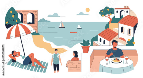 People enjoying a relaxing vacation by the ocean