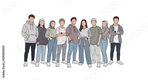 Group of young adults standing together in casual clothes