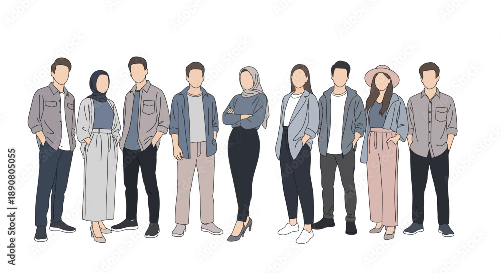 Fototapeta premium Diverse group of young adults standing together casually dressed