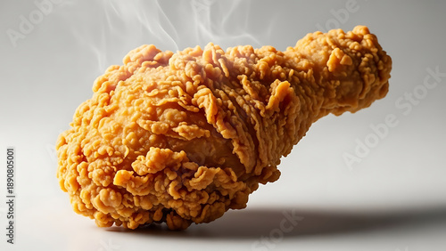 Deliciously Crispy Fried Chicken Drumstick with Steaming Hot Vapors, a Savory Comfort Food Delight