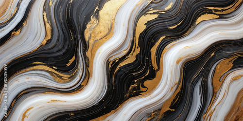 A close up of a brown stone wall surface featuring a wavy gold metal pattern with a liquid flow design for an artistic wallpaper backdrop