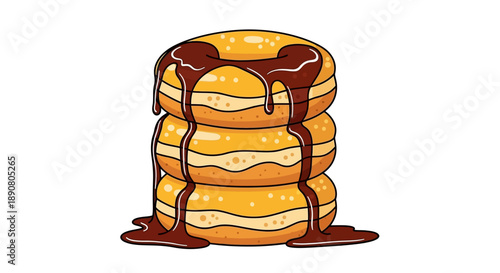 Stack of pancakes with chocolate syrup dripping down