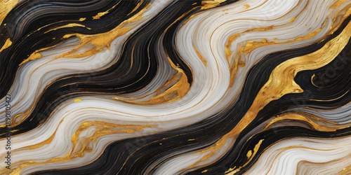 A flowing texture of blue and brown stone features metallic gold waves and liquid silver patterns for a wavy wallpaper design on a fabric surface