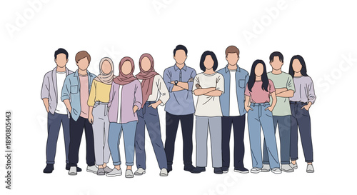 Diverse group of young adults standing together confidently