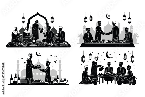 Traditional islamic eid celebration with family and friends sharing food and greetings