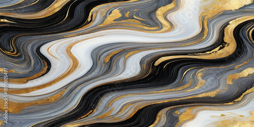 Seamless wavy pattern of yellow stone and sand textures with a gold metallic swirl design and colorful liquid silk curves for a brown wallpaper backdrop