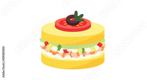 Delicious cake with tomato and black olive on top