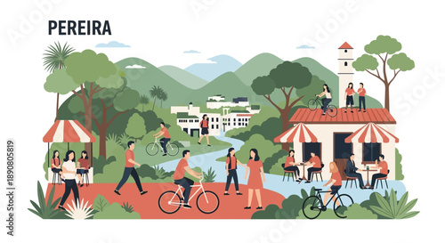 People enjoying outdoor activities in a scenic town Pereira