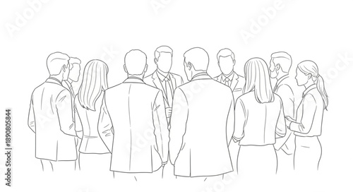Group of people standing together in a circle illustration.