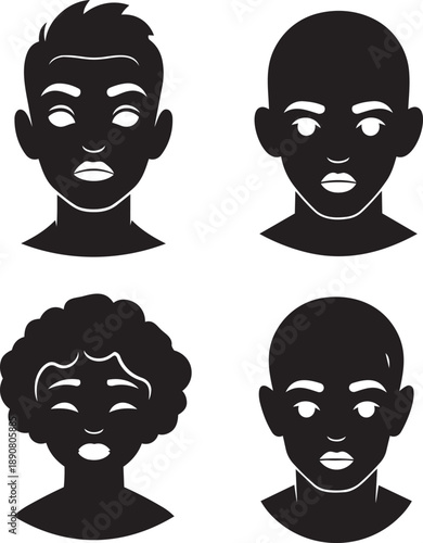 Diverse faces illustration showcasing various human facial features and expressions from different ethnic backgrounds in a simple graphic style