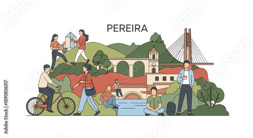 People enjoying outdoor activities in Pereira cityscape scenery