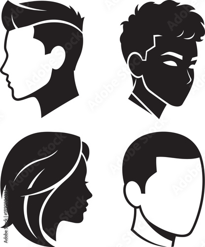 Silhouetted profiles of diverse individuals facing left and right in a minimalist graphic representation