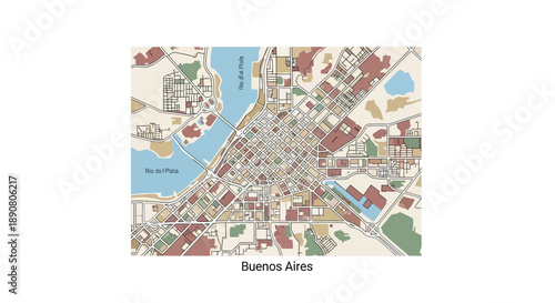 Map of Buenos Aires city with streets and river