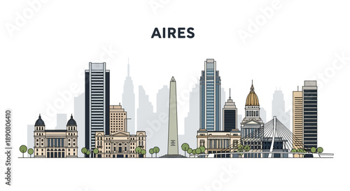 Buenos Aires cityscape with famous buildings and skyscrapers