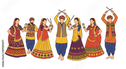 Traditional Indian dancers performing Garba with sticks