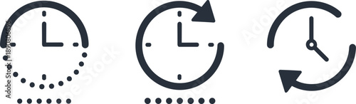 Three clock icons with arrows and dotted lines representing countdown, refresh, and history time functions