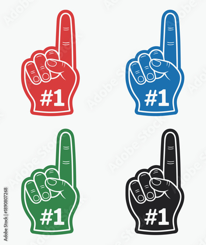 Foam finger number one fan hand glove with raised finger flat icon for sports cheering and supporter enthusiasm