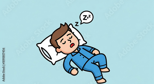 Man sleeping peacefully in blue pajamas on a pillow.