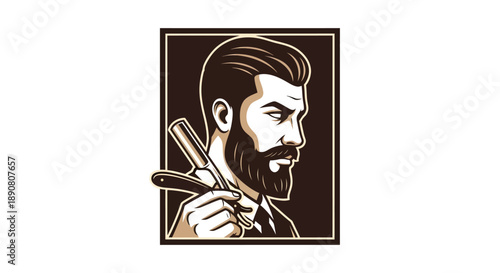 Vintage Barber Holding Straight Razor Illustration.