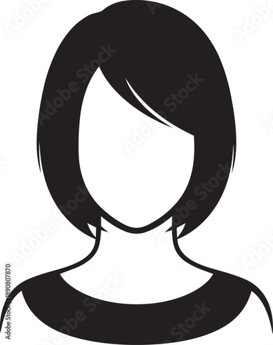 Illustration of a woman with short hair, depicted in a simple black and white style, from a frontal viewpoint, showcasing a minimalist portrait.