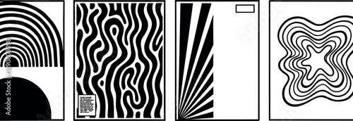 Minimalist black and white geometric abstract vector art set with organic lines and shapes in modern flat design style artwork