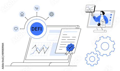 Decentralized finance concept. Blockchain systems ensure safety and seamless transactions in the decentralized finance process. Decentralized finance enables secure investments and smart contracts