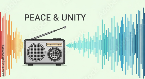 Vintage radio broadcasting sound waves symbolizing peace and unity concept for communication and connection vector illustration