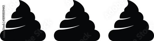 Black poop icon set, toilet humor feces silhouette symbols for funny design