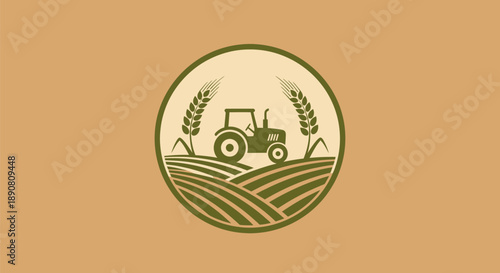 Vintage Tractor Cultivating Agricultural Fields with Wheat Stalks.