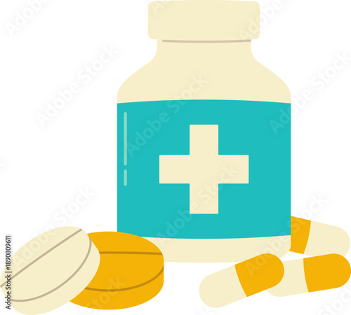 Illustration of Medicine Bottle and Pills