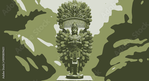 Intricately detailed statue of a multi-armed deity with a decorative headdress.