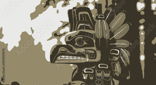 Abstract artistic representation of a stylized eagle figure in indigenous design.