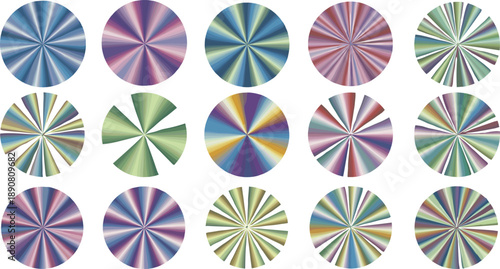 Vector illustration of 4x4 grid of colorful radial plots with segmented circular patterns for data visualization